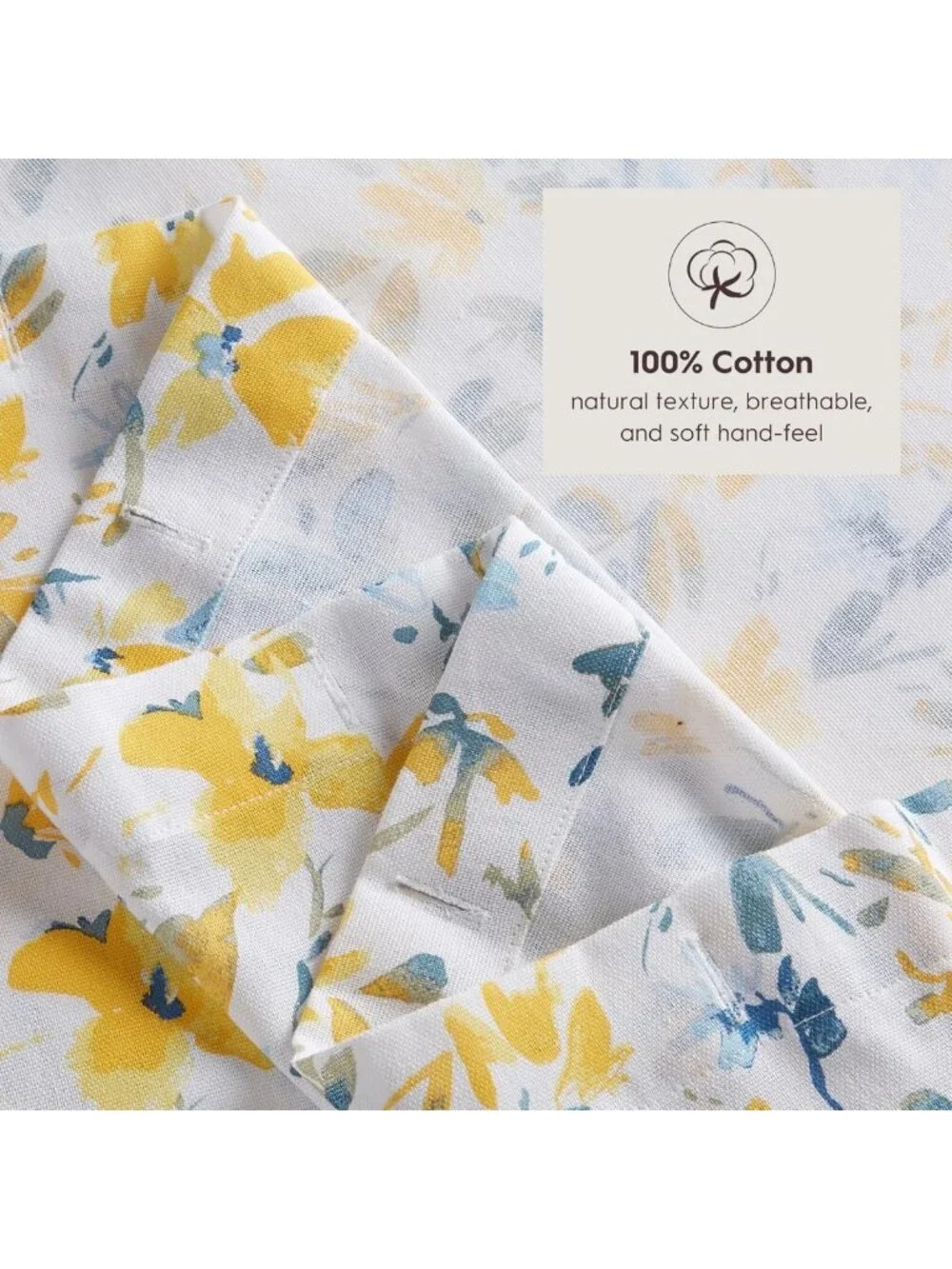 100% Cotton Floral Shower Curtain - Watercolor Botanical Design, Spa-Like Decor
